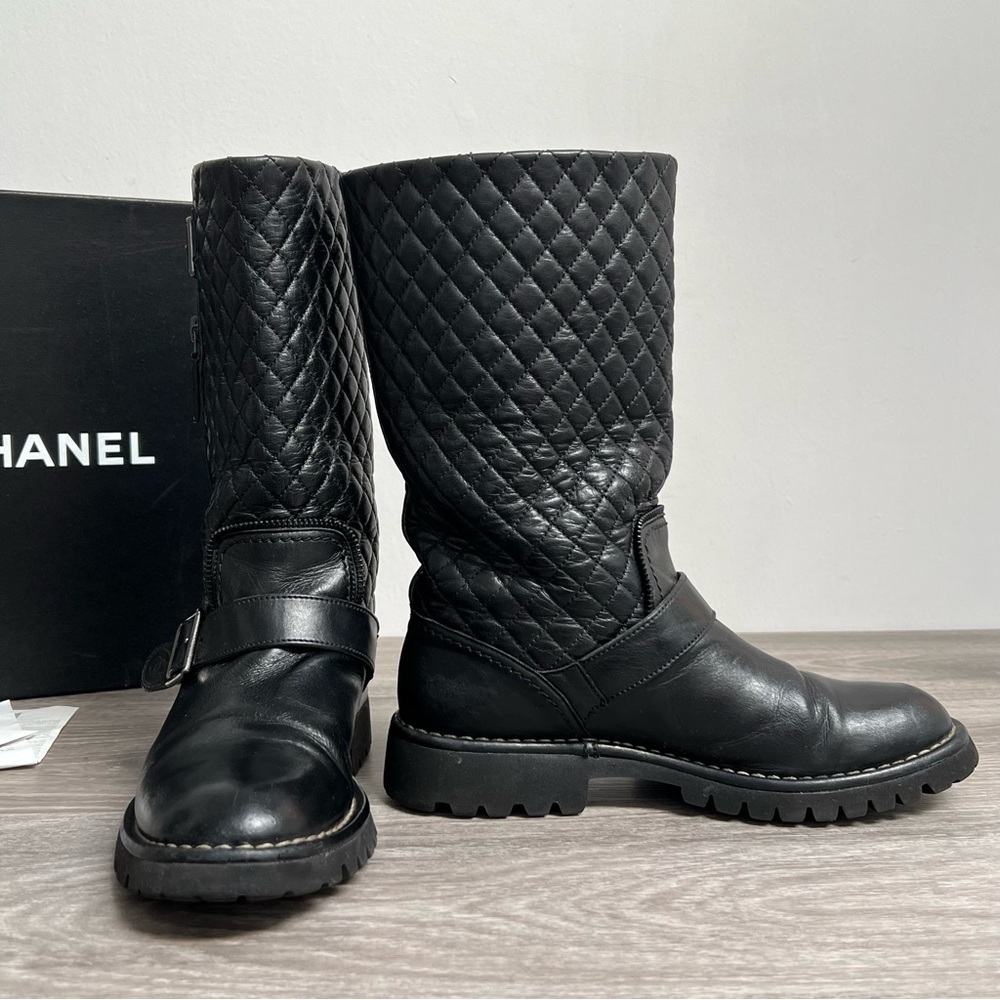 Authentic CHANEL Moto Biker Boots Size 37.5 (with box & receipt)​ - Picture 4 of 15
